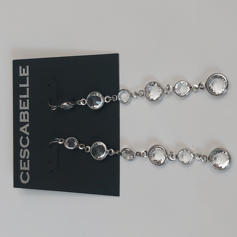 Cescabelle Von Maur Silver Tone Open Bezel Glass Crystals Linear Drop Earrings